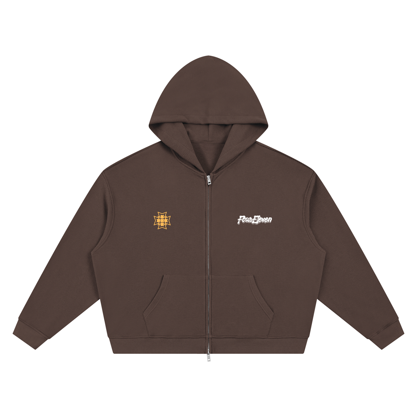 waffle knit double zip hoodie