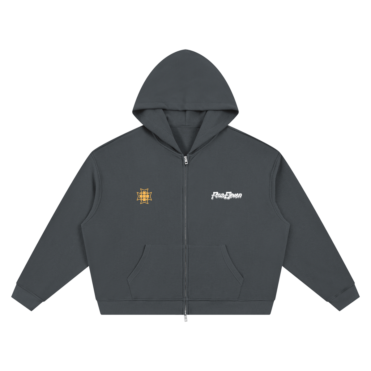 waffle knit double zip hoodie