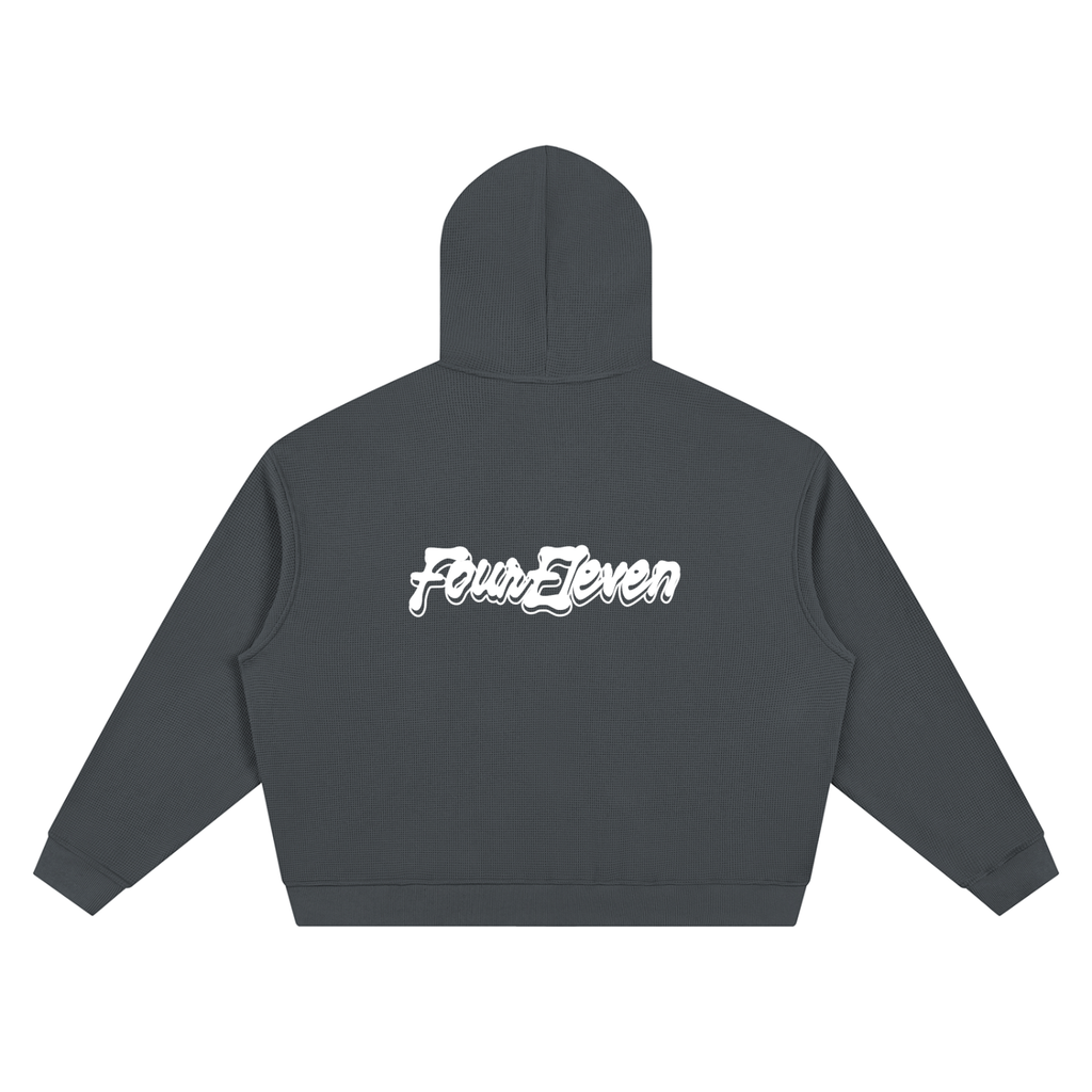 waffle knit double zip hoodie