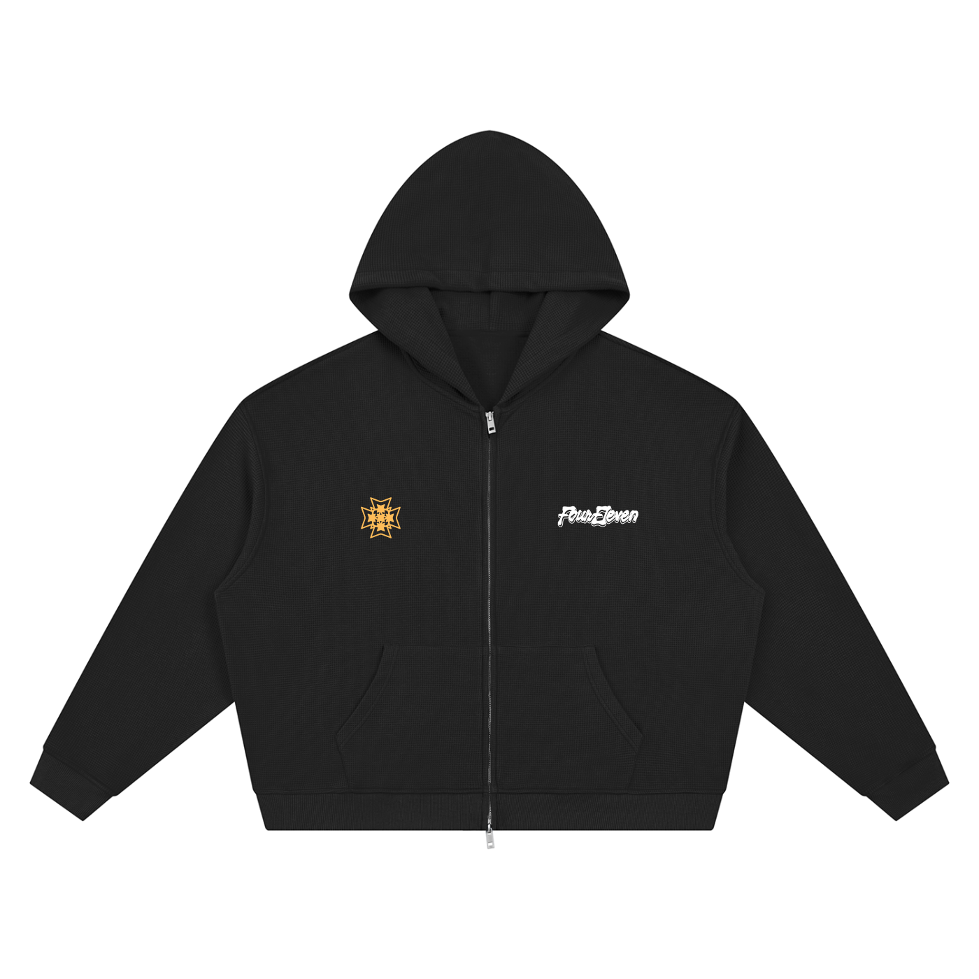 waffle knit double zip hoodie
