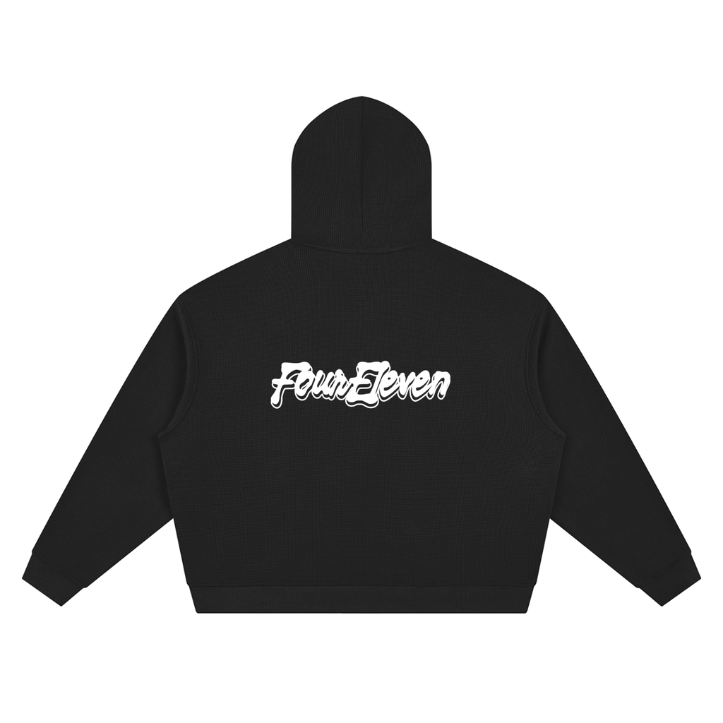 waffle knit double zip hoodie